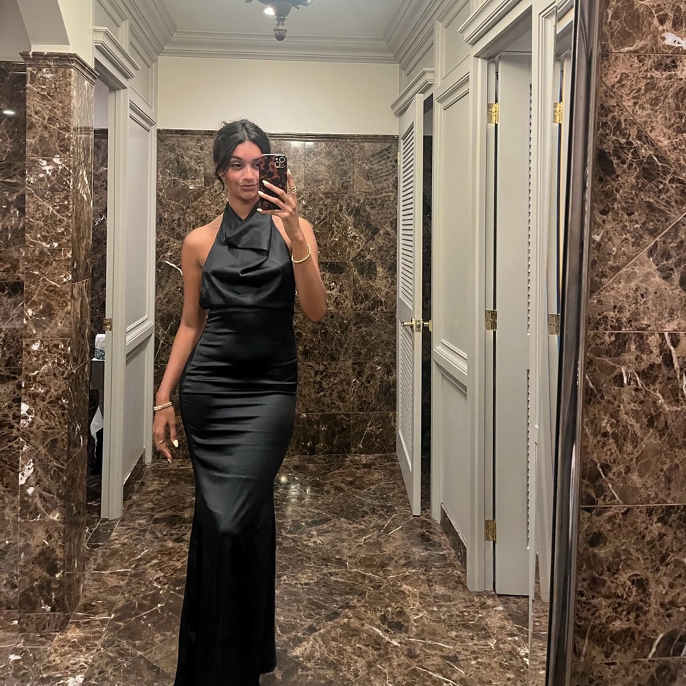 Thatssofetch Elegant Black Backless Halter Dress - image 1